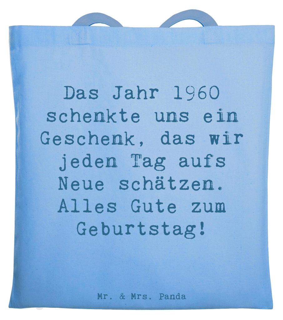 Mr. & Mrs. Panda Tote Bag Spruch 1960 Geburtstag - Sky Blue - Geschenk, Laptoptasche, Tragetasche, Meilensteine, Glückwunsch, besonderer Tag, Jahr...