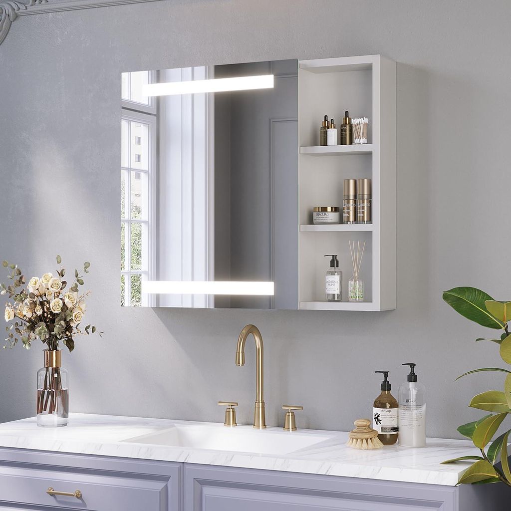 AQUABATOS Spiegelschrank Bad mit Beleuchtung Linksoffener Badezimmerschrank 70 x 60 cm LED Badschrank Antibeschlag mit Steckdose