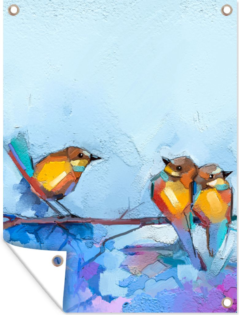 MuchoWow 30x40 cm Outdoor-Poster Gartendeko Sichtschutz Garten Poster für den Garten Gemälde - Ölfarbe - Vogel - Zweig