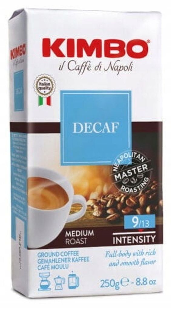 Café moulu décaféiné Kimbo, 250 g Image du produit 