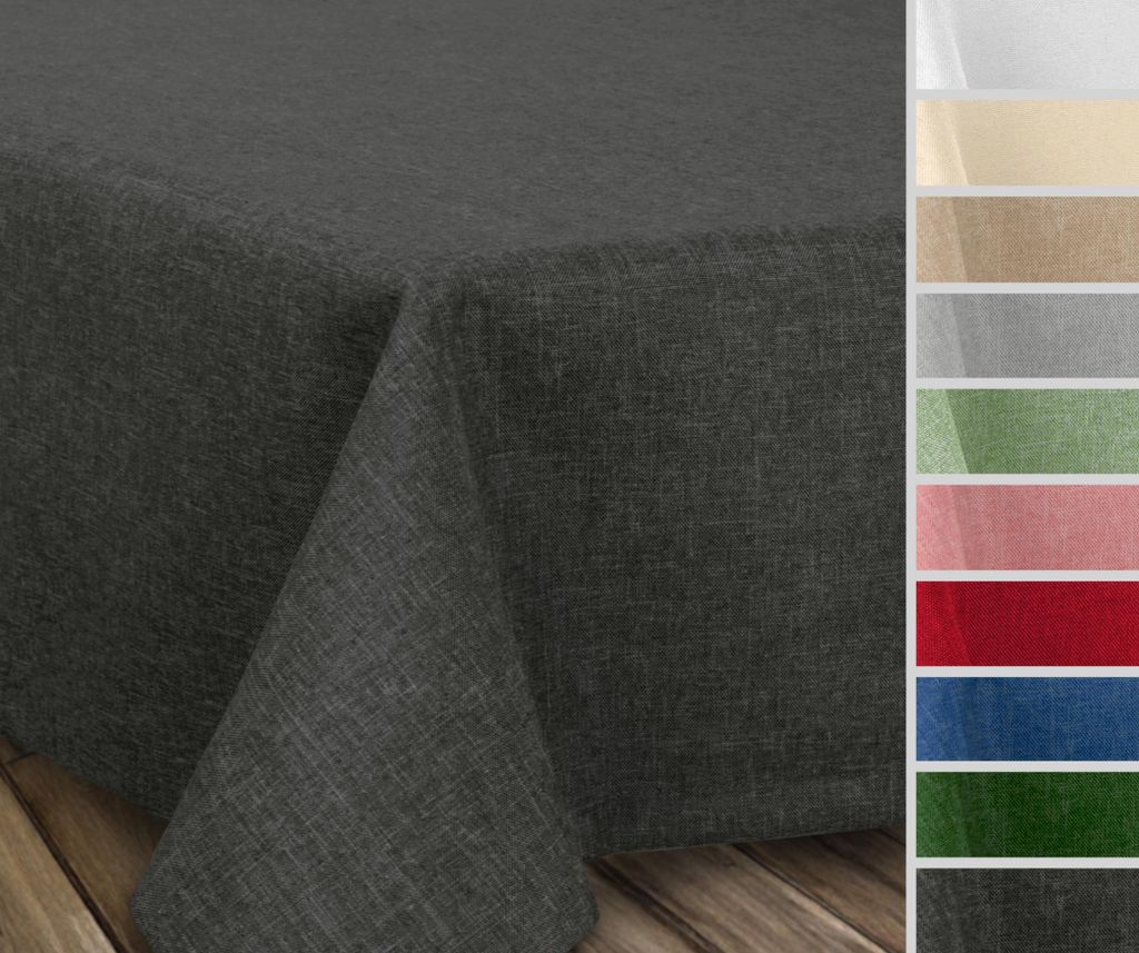 Fleckenabweisende bügelfreie Tischdecke mit Lotuseffekt, Leinenoptik, Farbe und Größe wählbar,Dunkelgrau
