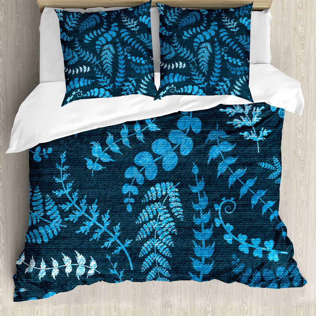 ABAKUHAUS Indigo Bettbezug, Blumenstrudel Blätter AST, Milbensicher Allergiker geeignet mit Kissenbezügen, 200 cm x 200 cm - 80 x 80 cm, Türkis ...