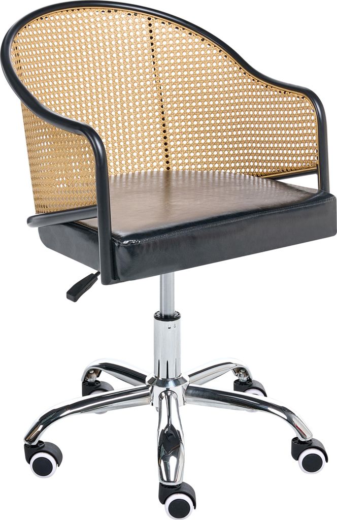 BELIANI Schreibtischstuhl Schwarz Kunstleder Polyrattan Wiener Geflecht Rückenlehne Höhenverstellbar Drehbar Armlehnen Retro Stil Bürostuhl Home...