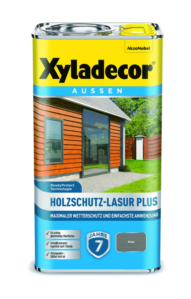 Xyladecor Holzschutz-Lasur Plus, Grau, 4 l - Maximaler Wetterschutz und einfachste Anwendung