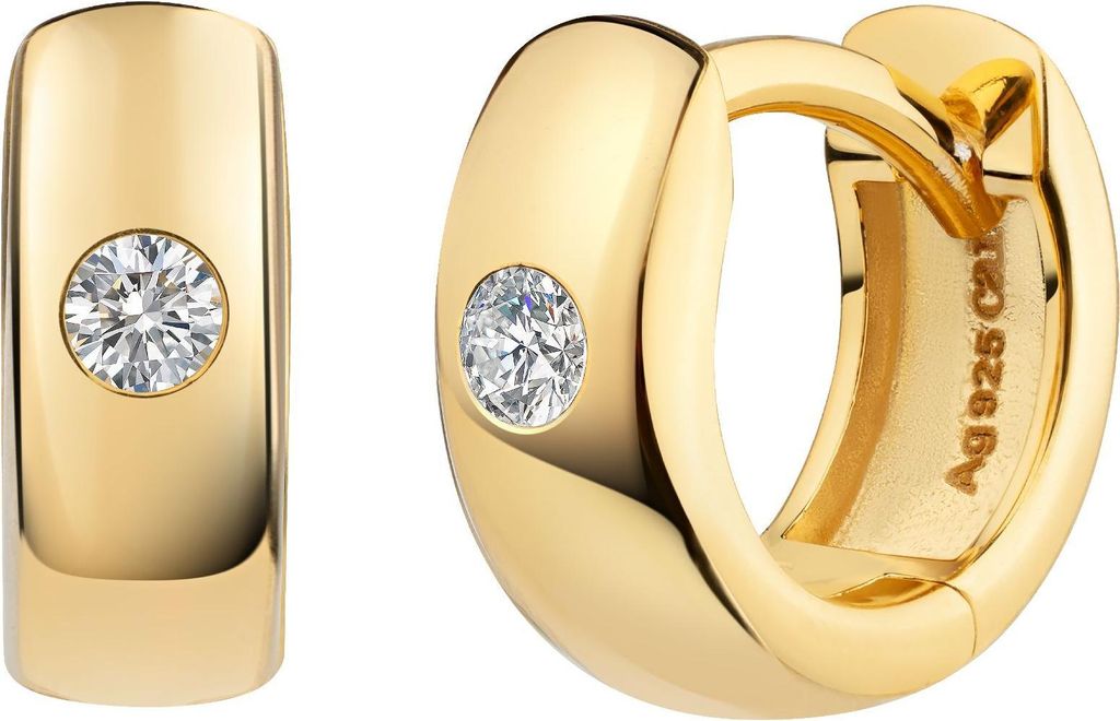 cai Klappcreolen 925/- Sterling Silber 0,9cm gelb Zirkonia weiß 274210177V