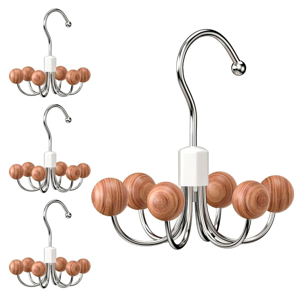 Kleiderbügel, 360° drehbar, mit 6 Zedernkugeln, Schrank-Organizer für BHs, Schals, Gürtel, Geldbörse und Zubehör, 4 Stück