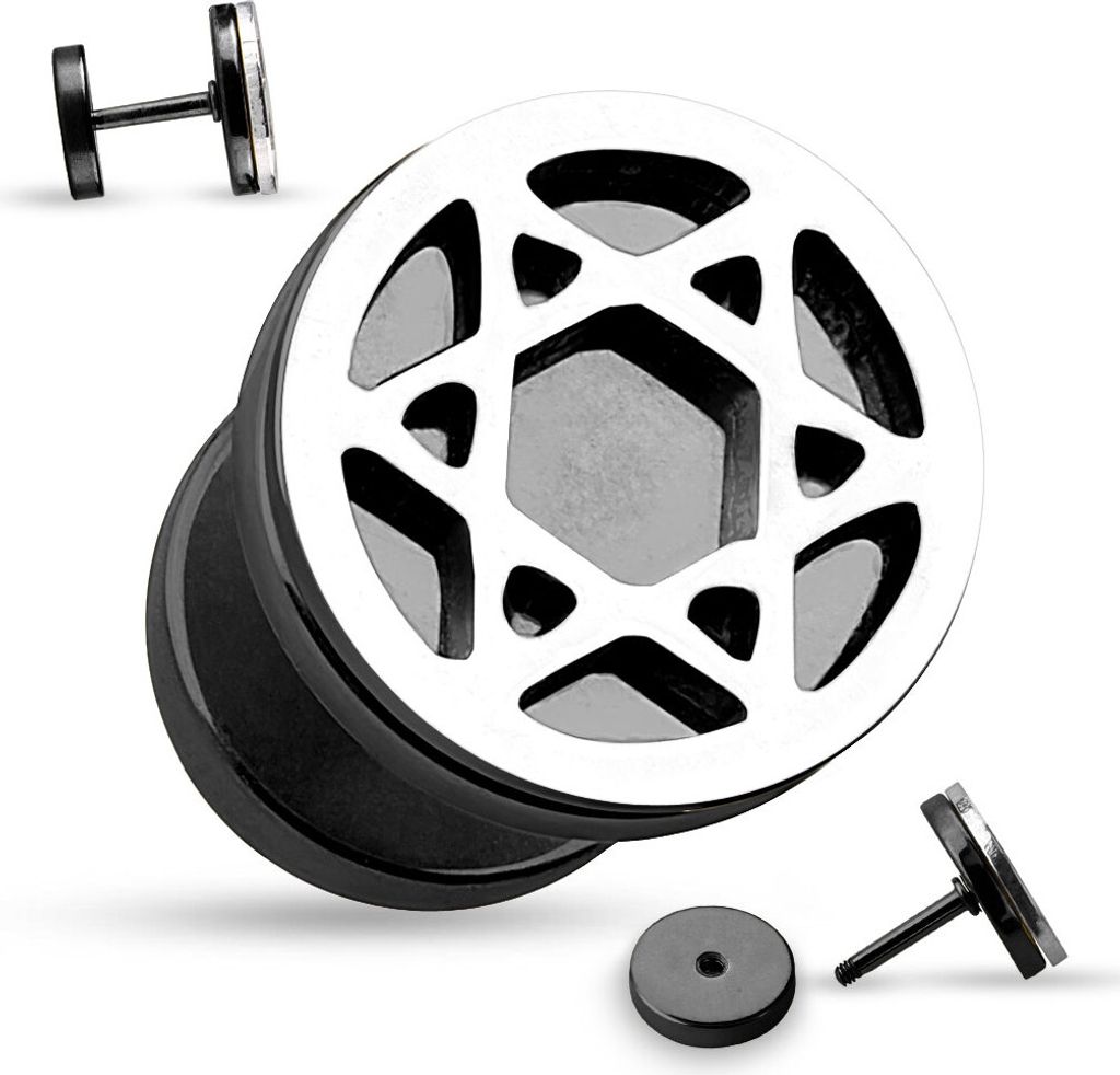 Fake Plug Fakeplug Ohr Piercing Cut Out Ohrstecker Chirurgenstahl Hexagramm Stern schwarz 0