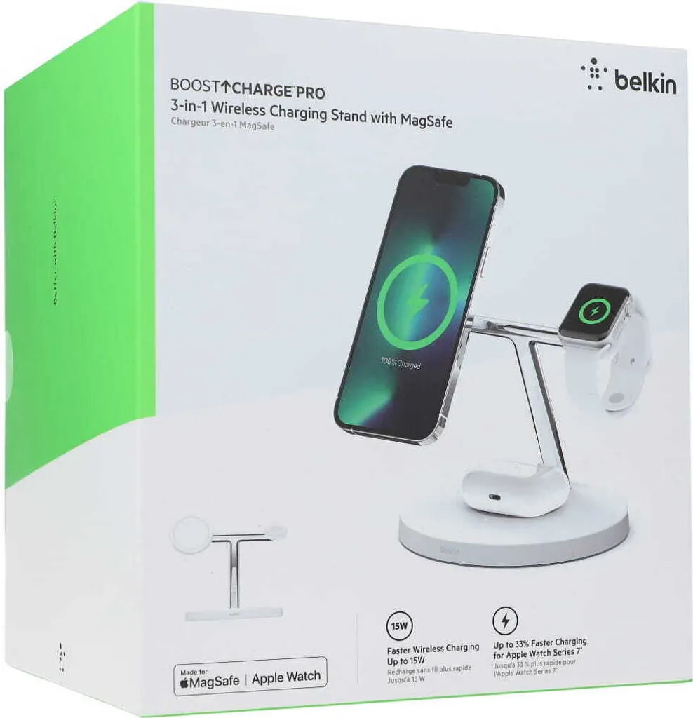 Belkin BOOST CHARGE Pro Station de Recharge Sans Fil MagSafe 3-en-1 15W