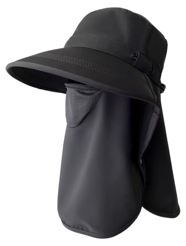 Sonnenhut mit hochdichtem Sonnenschutzgewebe, UPF-UV-Schutz, breite Krempe, atmungsaktiver Netz-Gesichtsschutz, verstellbare Passform, Strandhut