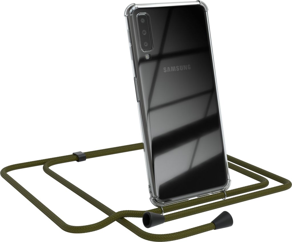 EAZY CASE Handykette kompatibel mit Samsung Galaxy A7 2018, Handyhülle mit Umhängeband, Handykordel, Schutzhülle Clear, Band in Grün