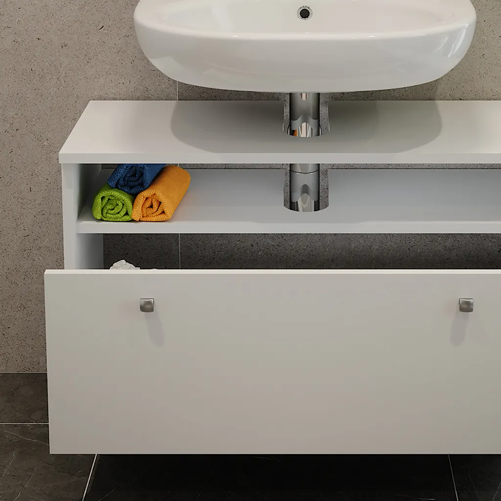 Sottolavabo Vicco Fynn 80cm Bianco con Cassetto | Montaggio Rapido