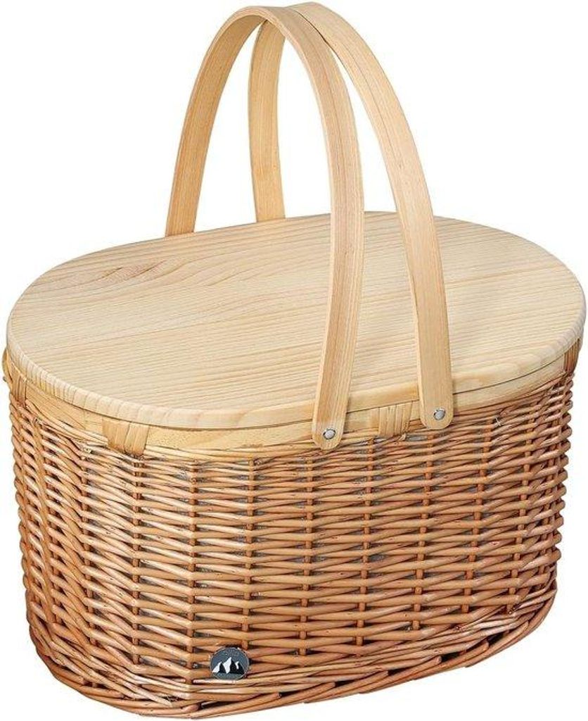 Picknickkorb für 4 Personen mit Baskett mit Kieferholzabdeckung Picknickkorb mit Kühlfach Teller Set Besteck und Gläser Wickerkorb mit Griffen h...