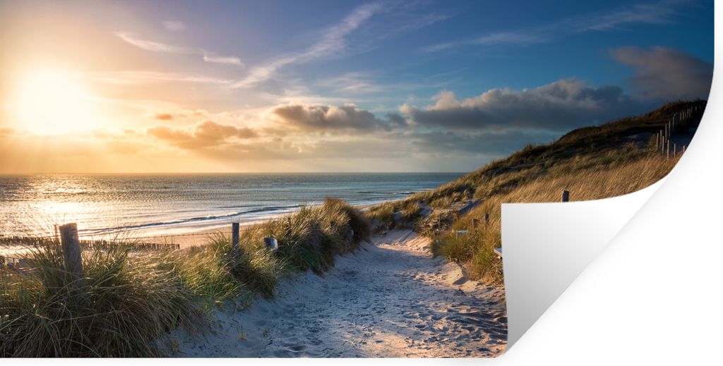 MuchoWow Wandtattoo Wandsticker Wandaufkleber Sonnenuntergang - Strand - Düne - Gras - Bank 40x20 cm Selbstklebend und Repositionierbar - Aufkleber