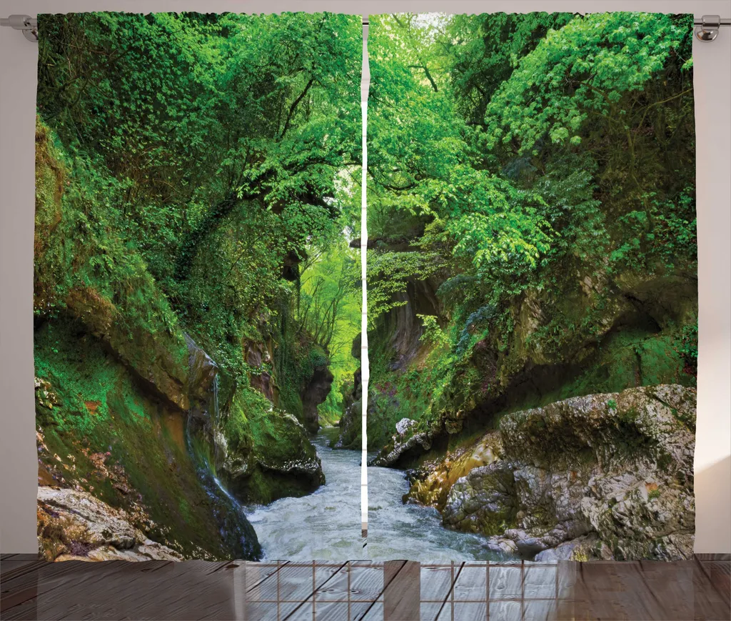 Rideau de Chambre Paysage Nature Vert et Rustique - Voilage 280x225cm