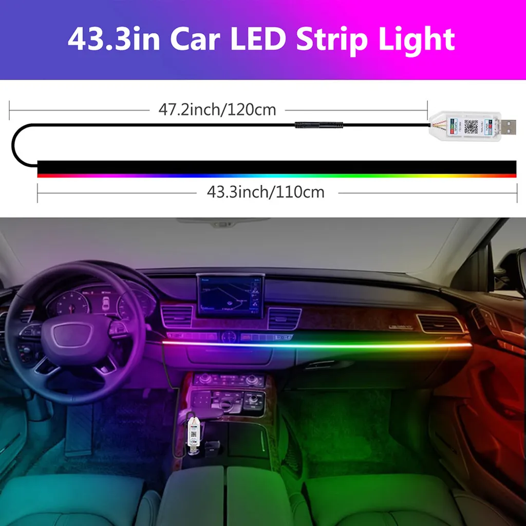 Kit Illuminazione Interna Auto LED RGB USB 5V - 110cm Accessori - 3