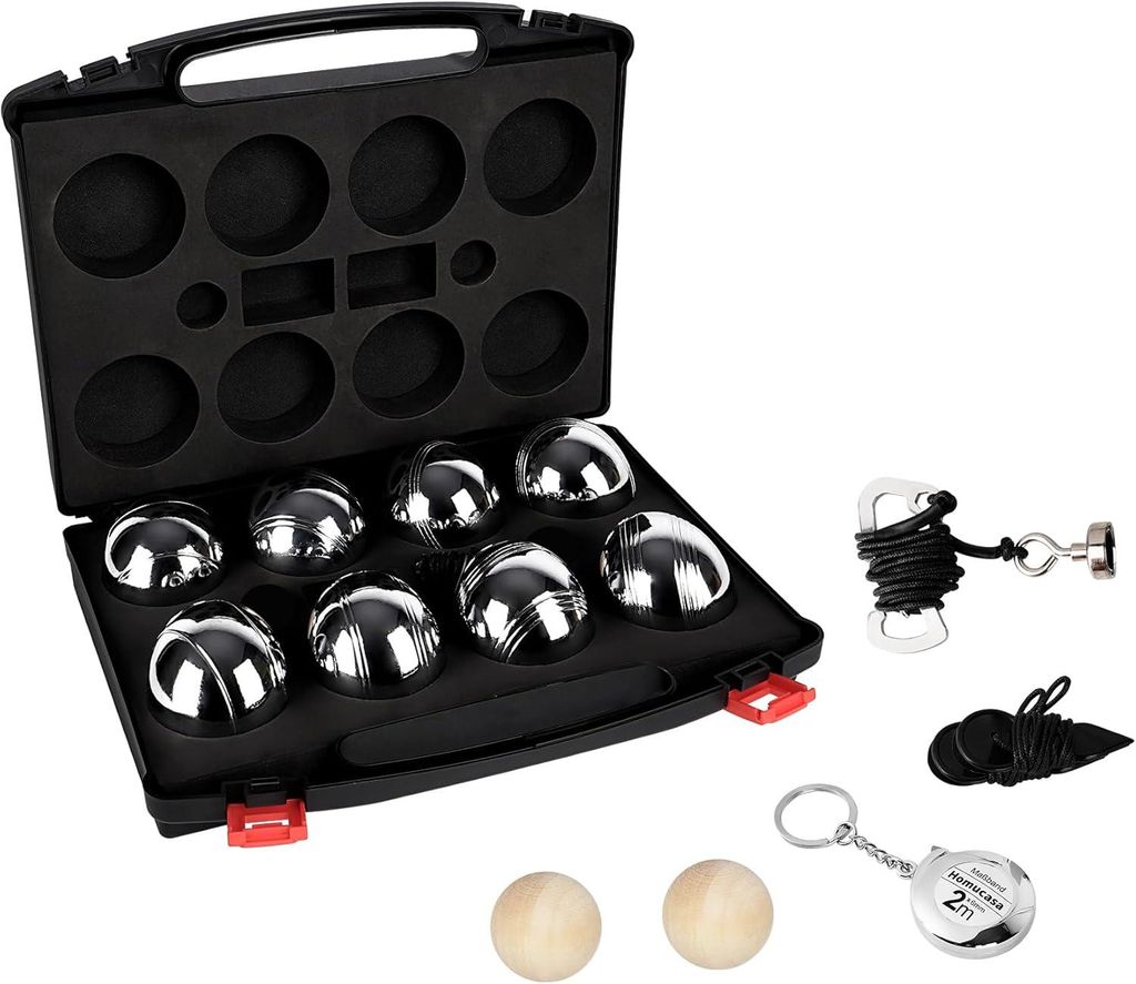 Boule Set, 8 Boccia Kugeln mit 2 Zielholzkugeln, 2 Messwerkzeuge, 1 Boule-Kugelmagnet und Tragetasche, 4 Oberflächenstrukturen, Outdoor Boccia Spiel