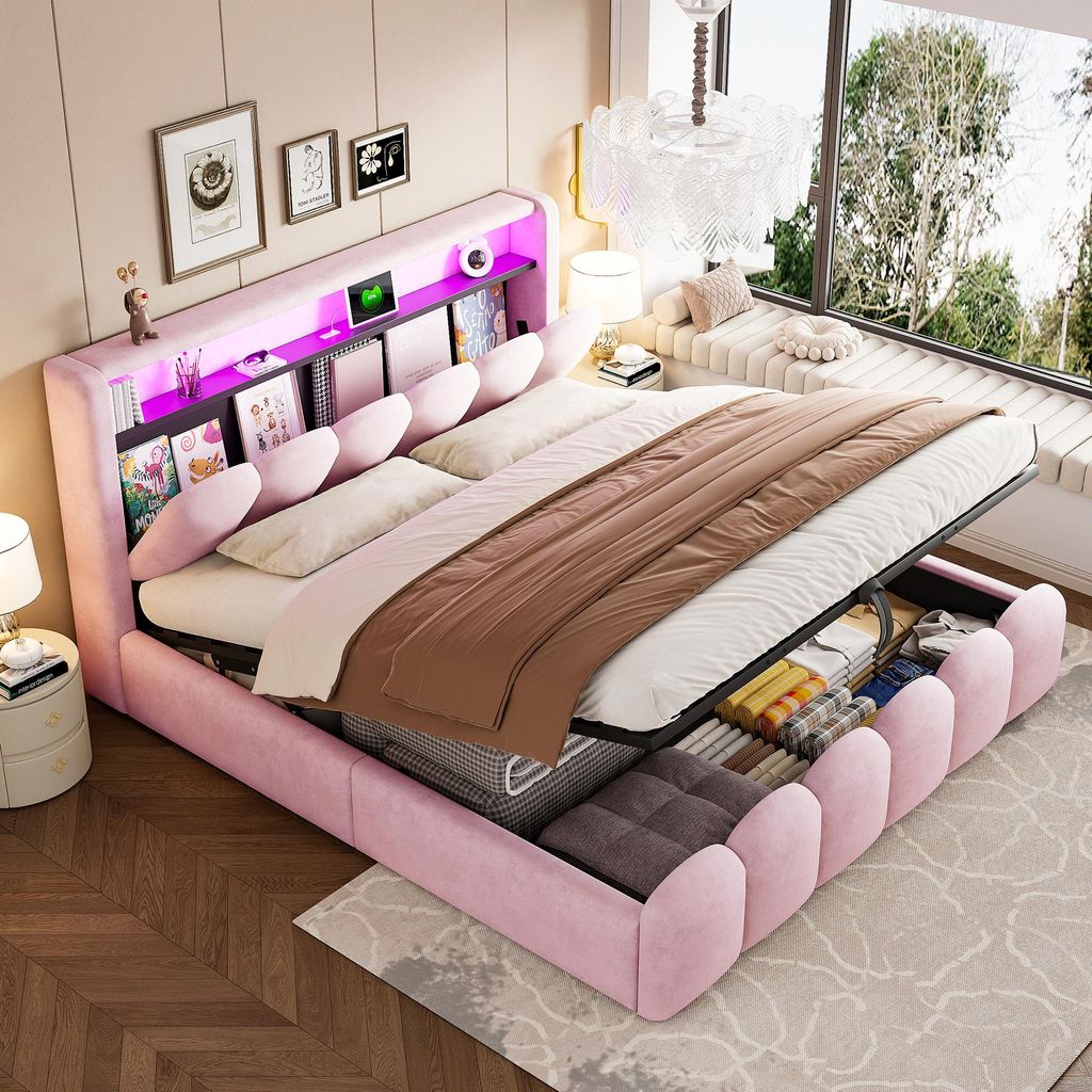 180x200 cm Polsterbett Doppelbett mit LED, USB & Typ-C, Produktbild 