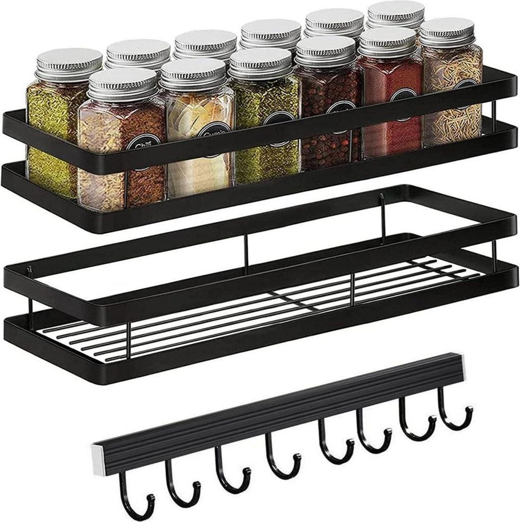 Gewürzregal Wand ohne Bohren 2er Set Edelstahl Schwarz 35 x Produktbild 