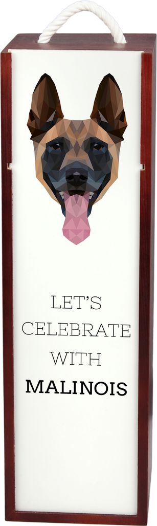 Malinois Belgischer Schäferhund - geometrische Box mit einem Bild und Schriftzug für Wein der Marke Art-Dog