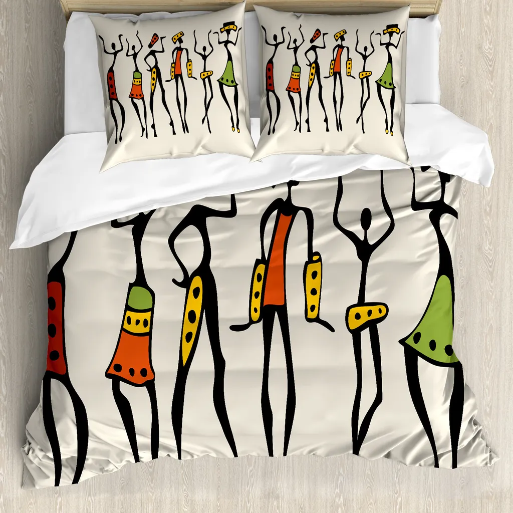 ABAKUHAUS Copripiumino africano, Clan Dancer Ethnic, antiacaro, adatto a chi soffre di allergie, con federe, 200 cm x 200 cm - 80 x 80 cm, multicolore