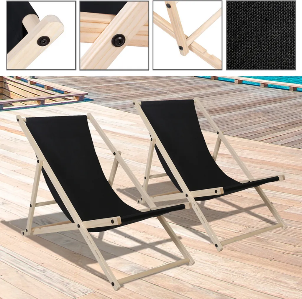 Sedia Sdraio Yakimz Pieghevole Legno Nero: Design Outdoor Set 2