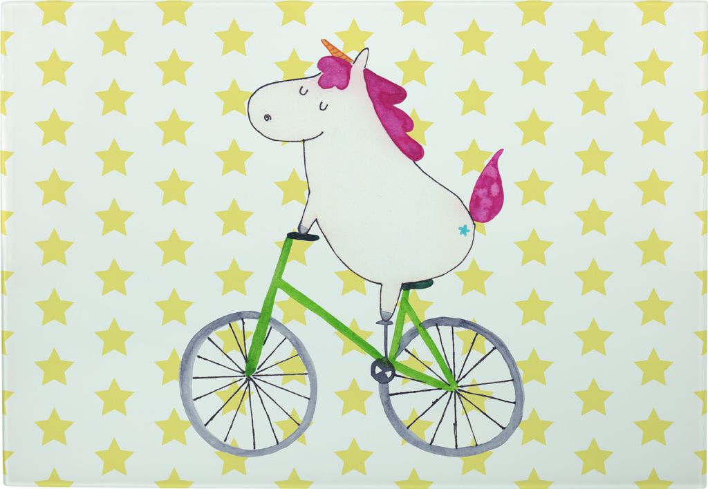 Mr. & Mrs. Panda Schneidebrett Glas Einhorn Radfahrer - Weiß - Geschenk, Konfetti, Radfahren, Bike, Unicorn, Glas-Schneidebrett, Frühstücksbrett...