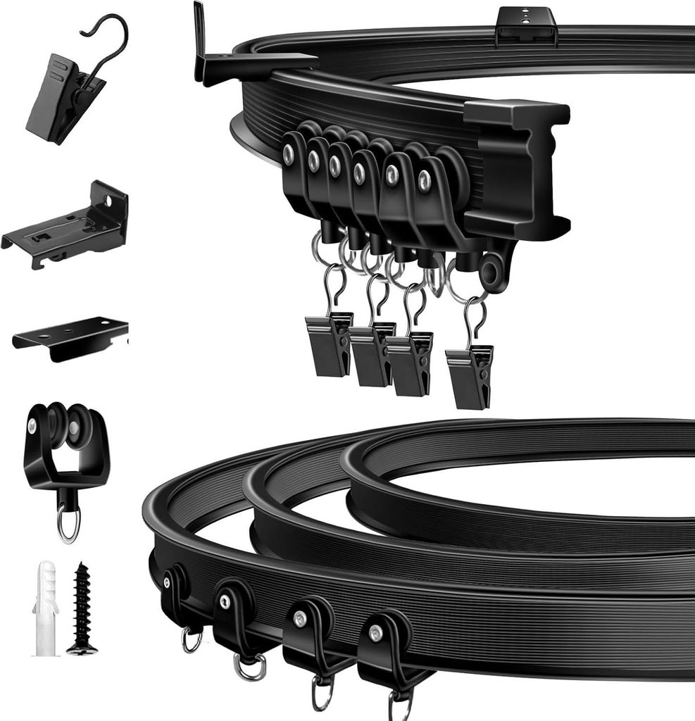 Flexibles und biegsames Vorhangschienensystem für Decken- oder Wandmontage, 5 m schwarz