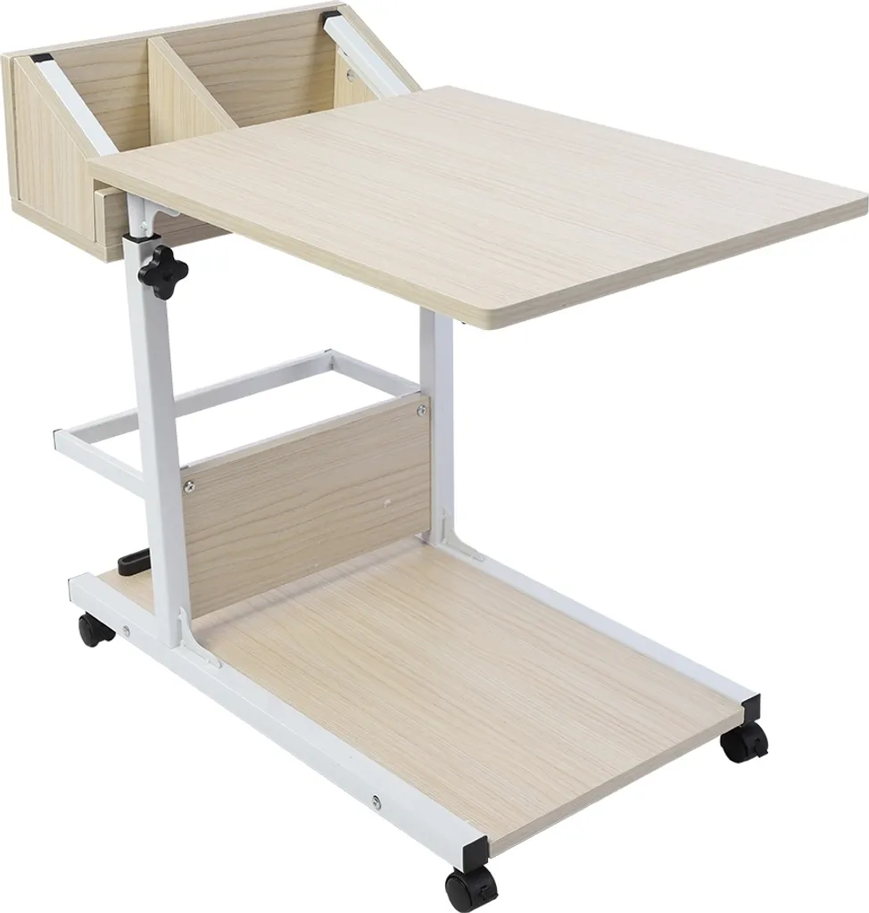 Bureau portable blanc à roulettes avec tiroir de rangement intégré