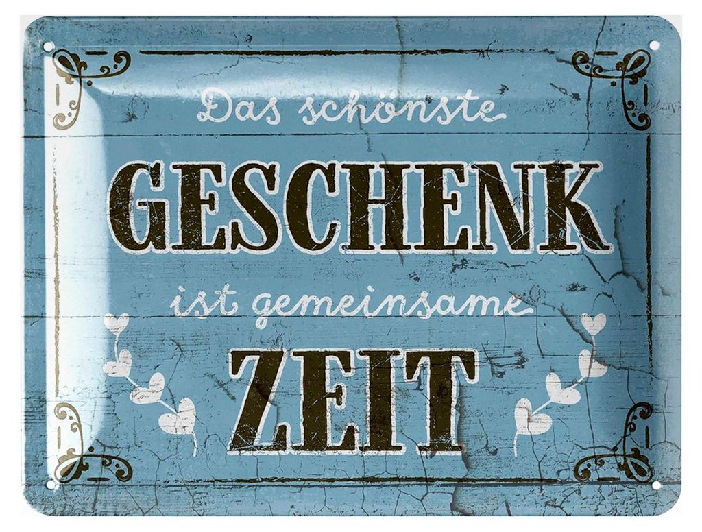 Retro Blechschilder - DAS SCHÖNSTE IST ZEIT, vintage Metallschilder mit Sprüchen als Wanddekoration für Küche und Garten - Shabby Chic Deko in ...