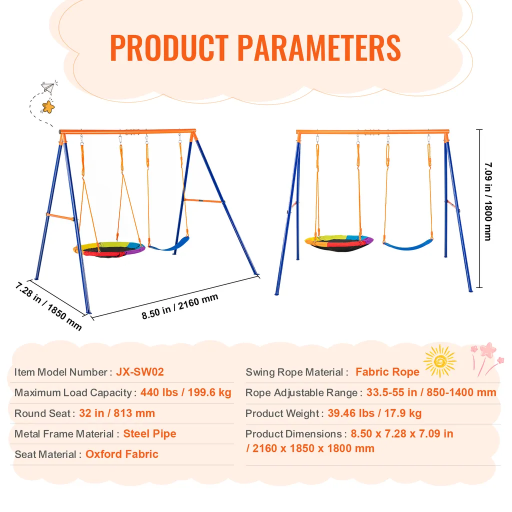 VEVOR Swing Set Giardino: Altalena ad Alta Portata 200kg Nera - 7