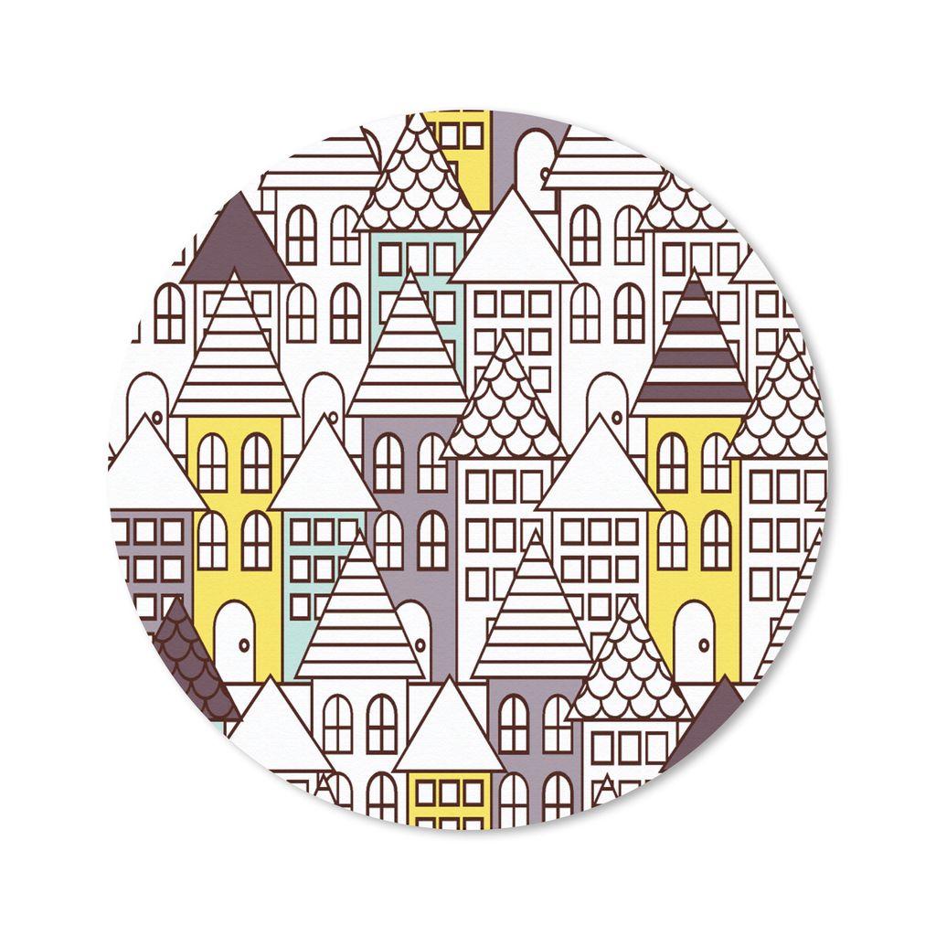 MuchoWow Mauspad Mousepad Muster - Haus - Skyline 50x50 cm - Mousepads - Maus Mat - Pad - Mausunterlage - Vinyl