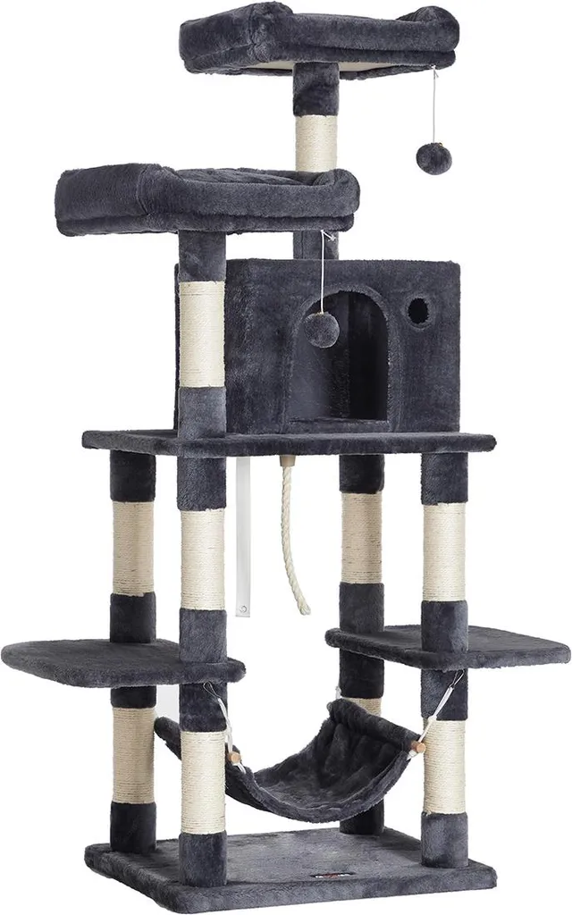 Arbre à chat avec boules en fourrure - Structure stable en bois beige
