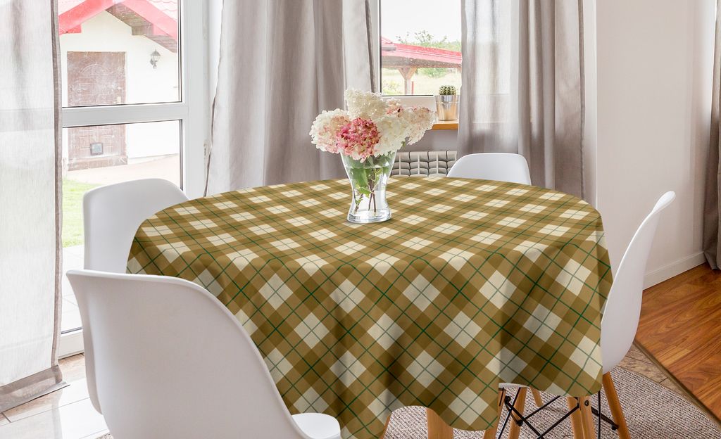 ABAKUHAUS Plaid Runde Tischdecke, Brown Diagonal Retro, Kreis Tischdecke Abdeckung für Esszimmer Küche Dekoration, 150 cm, Pale Braun Grün Beige