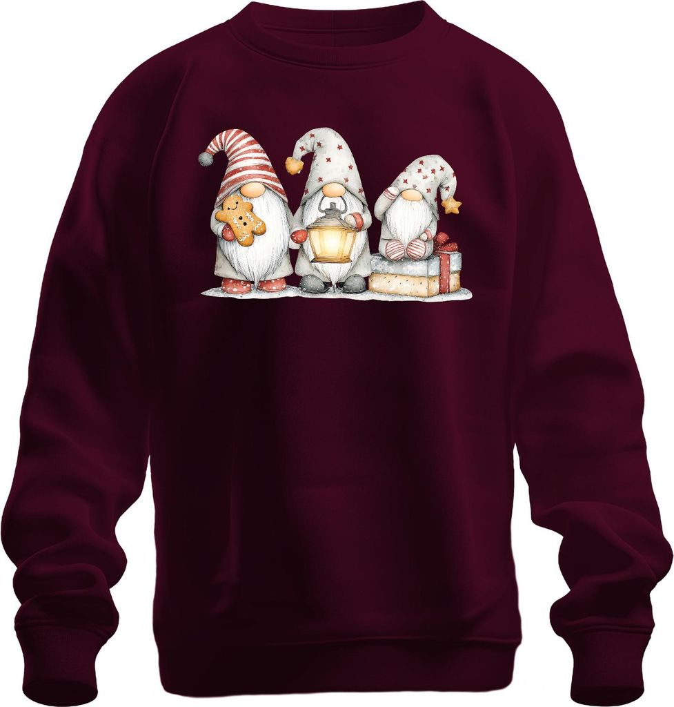 Weihnachtswichtel Lebkuchen Laterne Geschenk Winter Aquarell Uni Sweatshirt Pullover, Burgundy, S