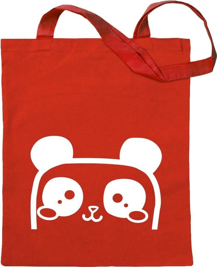 Kiwistar - Baumwolltasche - rot - halber Panda - Tragetasche Stoffbeutel Umhängetasche Langer Henkel