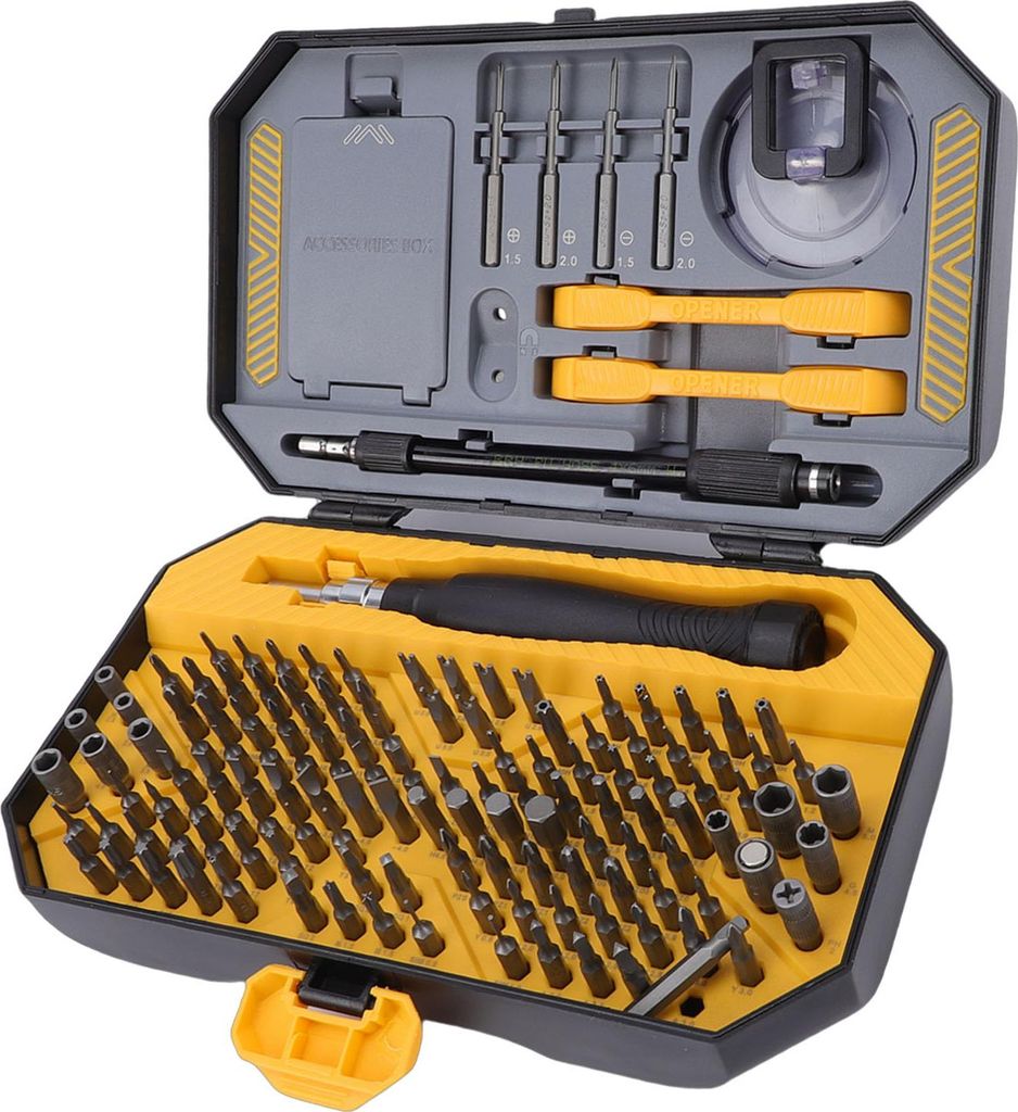 Präzise Mini-Schraubendreher-Kit 144 in 1 Compact Set TR Star Pentalobe Hex mit Öffnung Pry Tool für Laptop Computer Telefon Uhr Brille Konsole