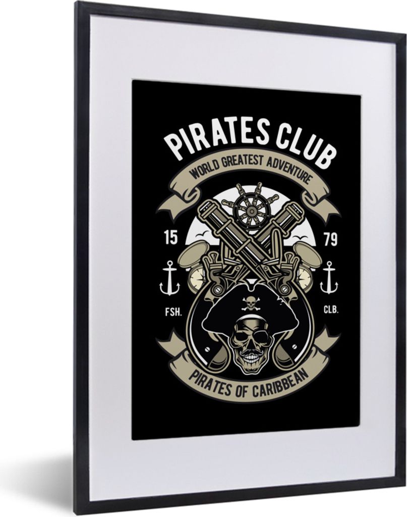 MuchoWow MuchoWow Gerahmtes Poster Piraten - Lenkrad - Retro - Zitat 30x40 cm - Poster mit zchwarzem Bilderrahmen - Wandposter Schlafzimmer
