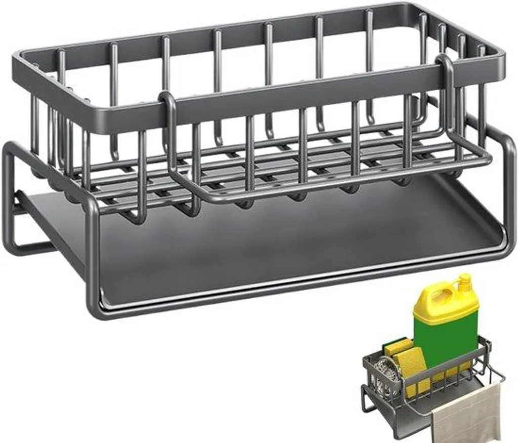 Organisateur d'évier multifonction en inox pour cuisine et salle de bain