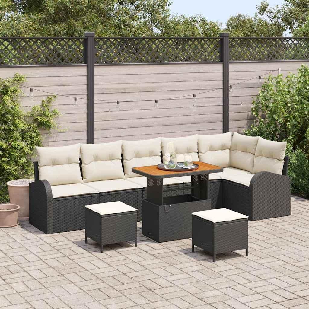"Rabatt" Garten-Sofa-Set - Balkonmöbel/Terrassenmöbel - mit Kissen 9 pcs Schwarz Poly Rattan - Lounge-Dining set CC13337