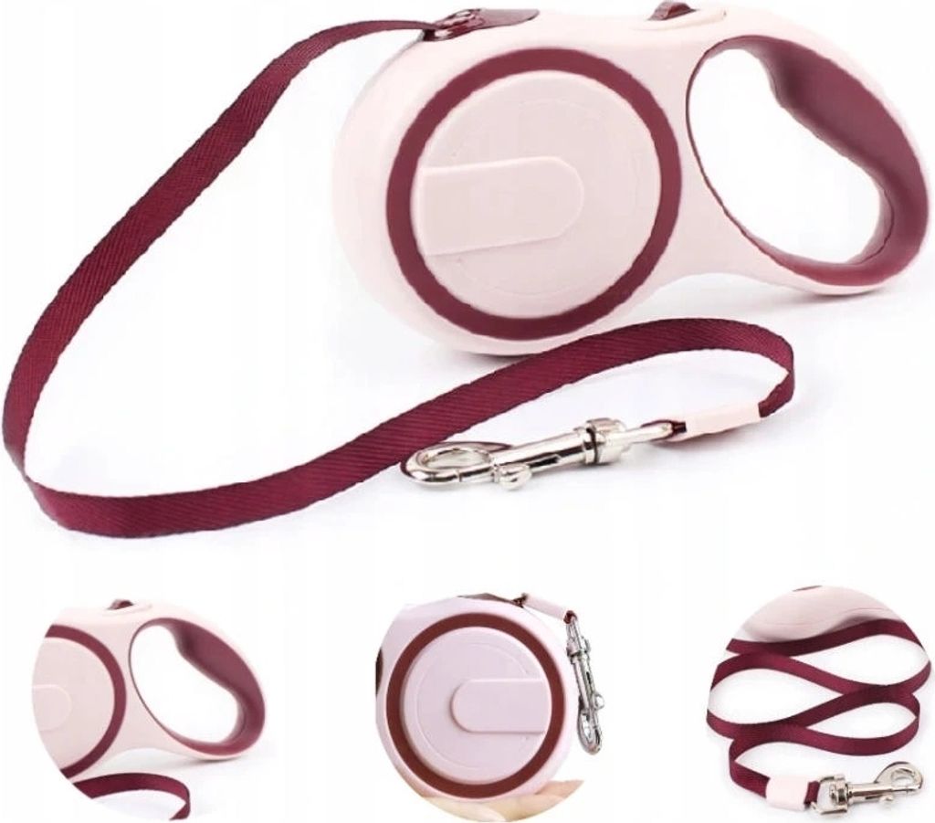 Automatische Hundeleine 5m Rosa/Bordeaux
