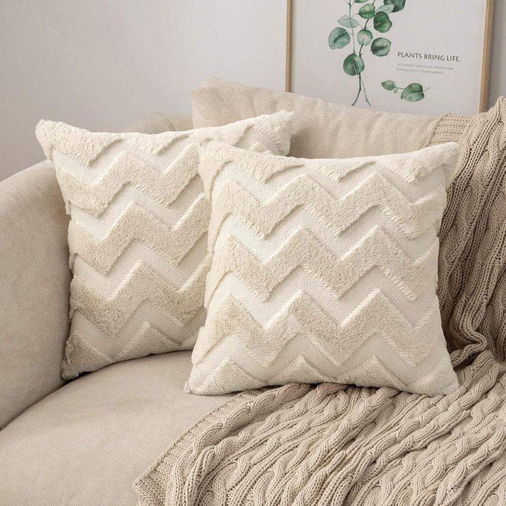 Set mit 2 Wollkissenbezügen, Dekokissen, Polyester-Sofakissen, weiche Sofakissen, Kissenbezüge, dekorative Kissenhüllen mit verdecktem Reißvers...