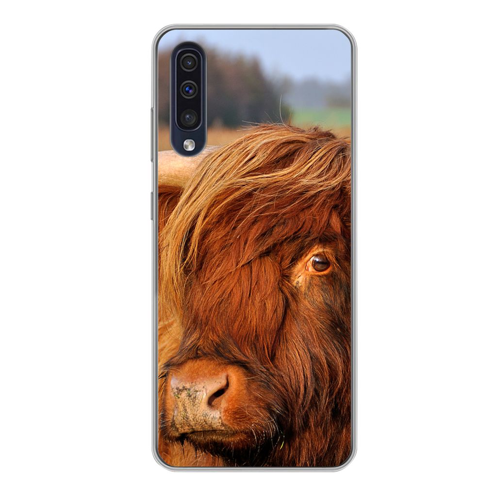 MuchoWow Handyhülle Schutzhülle Hülle für Samsung Galaxy A50 Schottischer Highlander - Gras - Baum Silikon Softcase Handy Hülle - Mobiltelef...