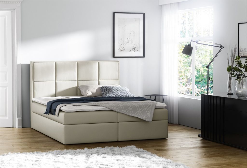 Boxspringbett Bett MEDIANO Kunstleder Creme 120x200cm inkl.Bettkasten