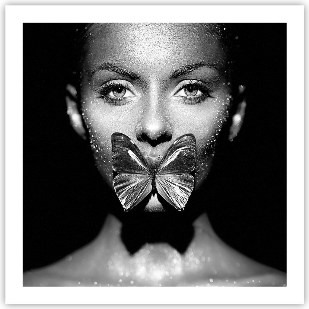 Poster - Poster ohne Rahmen - Frau Schmetterling Mund - 60x60 cm - Wand Bild - Wanddeko - Wandbilder - Kunstposter - Wandposter - Bilder - Kunstdru...