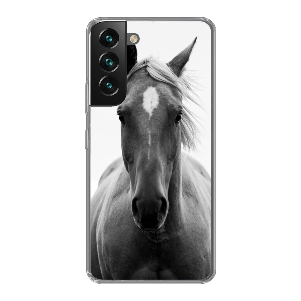 MuchoWow Handyhülle Schutzhülle Hülle für Samsung Galaxy S22 Pferd - Tier - Schwarz - Weiß Silikon Softcase Handy Hülle - Mobiltelefonhülle