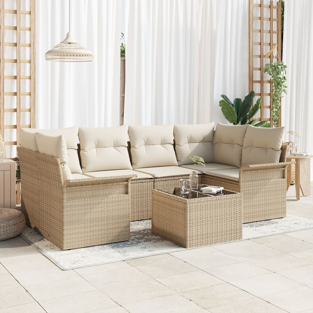 Desgin 7-teiliges Garten-Sofa-Set mit Kissen Beige Poly Rattan - Gartensofas 3353930