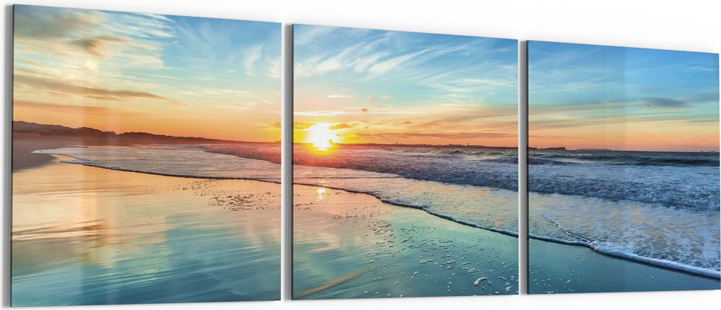 DEQORI Glasbild Echtglas 3x50x50 cm 'Goldenes Küstenmeer' Wandbilder XXL groß