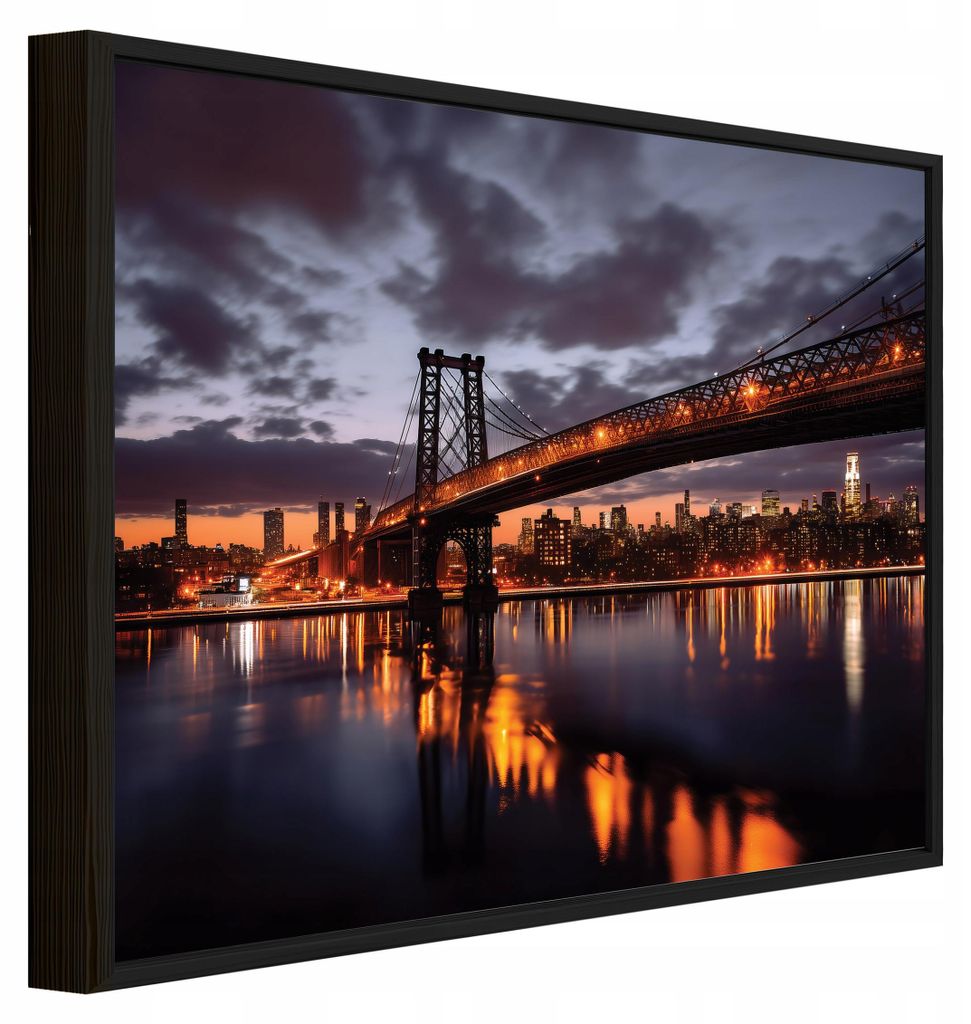 Bilder mit Rahmen Brücke Stadt Nachts - 120x80 cm - Wandbilder Wohnzimmer Schlafzimmer - Leinwand Bilder mit Rahmen Orange - PPR15979O20