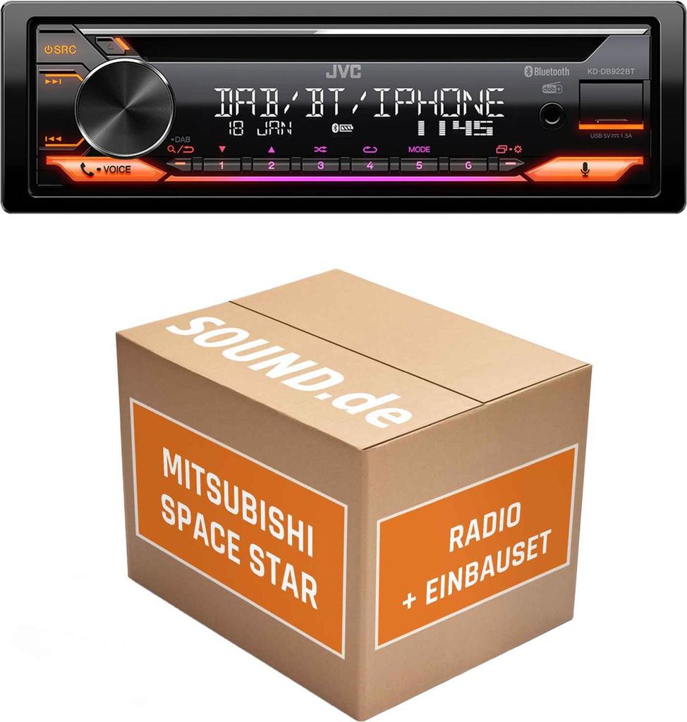 Autoradio Einbaupaket JVC KD-DB922BT passend für Mitsubishi Space Star | Bluetooth Telefonieren Audiostreaming