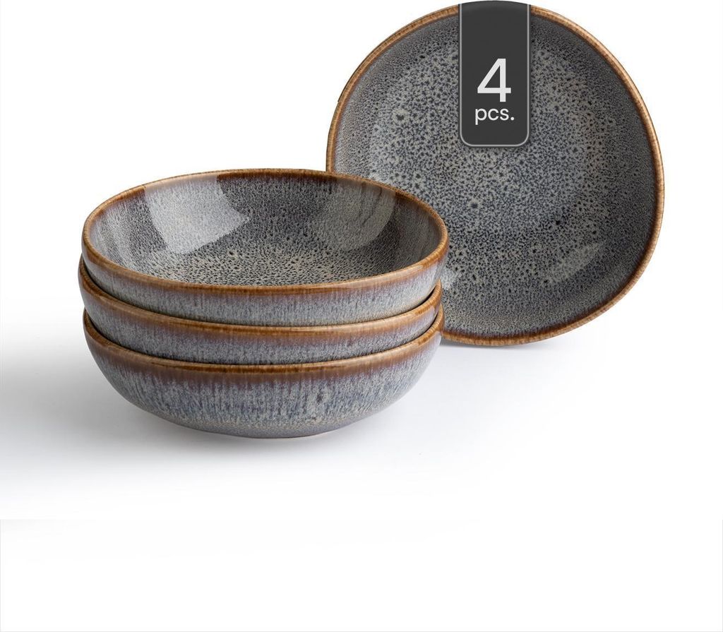 Schalen - Ø 17 cm - Beige - Grau - Steingut - mit Reaktivglasur - 4er Set